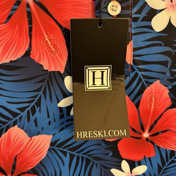 HRESKI Performance Golf‎ Polo Shirt Medium Tropical Flowers Hawaiian Vacation - Picture 2 of 8